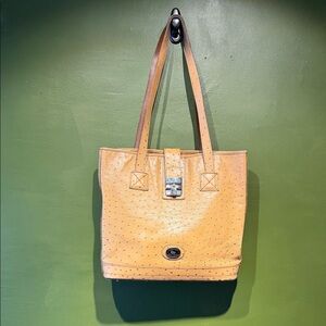 Vintage Dooney & Bourke Tan Ostrich Leather Tote Bag